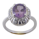 Amethyst Halo French Sterling Silver Purple Gemstone Slim Artisan Ring Jewelry