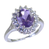 Amethyst Halo French Sterling Silver Purple Gemstones Classic Trendy Ring Jewelry