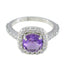 Amethyst Halo Russian 925 Sterling Silver Purple Gemstones Slim Contemporary Ring Jewellery