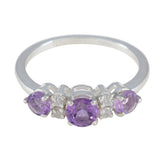 Amethyst Trilogy Japanese 92.5 Silver Purple Gems Delicate Modern Ring Jewelry