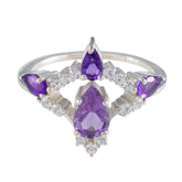 Amethyst Halo Indian 925 Sterling Silver Purple Gemstones Featherlight Sophisticated Ring Jewelry