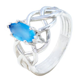 Blue Chalcedony Solitaire Egyptian Sterling Silver Blue Gems Tiny Art Deco Ring Jewelry