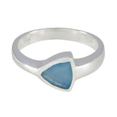 Blue Chalcedony Solitaire Mexican Sterling Silver Blue Gemstones Tiny Geometric Ring Jewelry
