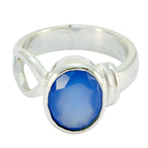 Blue Chalcedony Solitaire German 925 Silver Blue Gemstones Tiny Artisan Ring Jewellery