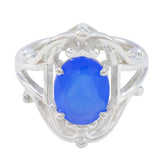 Blue Chalcedony Solitaire Indian 925 Silver Blue Gemstones Tiny Boho Ring Jewelry