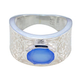 Blue Chalcedony Solitaire Russian 92.5 Silver Blue Gemstone Essential Art Deco Ring Jewelry