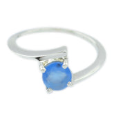Blue Chalcedony Solitaire American 92.5 Silver Blue Gemstones Dainty Romantic Ring Jewellery