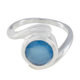 Blue Chalcedony Solitaire Egyptian Silver Blue Gems Eye catching Contemporary Ring Jewelry