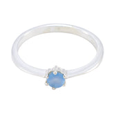 Blue Chalcedony Solitaire Japanese Silver Blue Gems Elegant Feminine Ring Jewellery