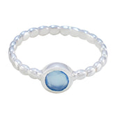 Blue Chalcedony Solitaire Russian 92.5 Silver Blue Gemstone Slim Romantic Ring Jewellery
