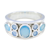 Blue Chalcedony Hepta French Silver Blue Gems Mid weight Trendy Ring Jewelry