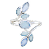 Blue Chalcedony Hepta African 925 Silver Blue Gemstones Classic Leafy Ring Jewelry