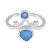 Blue Chalcedony Toi et Moi French Sterling Silver Blue Gems Tiny Cultural Ring Jewellery