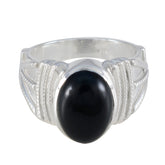 Schwarzer Onyx Solitär Ägyptisches Silber Schwarze Edelsteine Unverzichtbarer Trendy Ring Schmuck