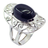 Black Onyx Solitaire German Silver Black Gems Classic Art Deco Ring Jewelry