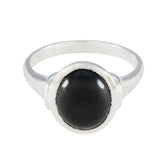Black Onyx Solitaire German Silver Black Gemstones Slim Artisan Ring Jewelry
