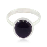 Black Onyx Solitaire Korean Sterling Silver Black Gems Whisper thin Trendy Ring Jewelry