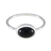 Black Onyx Solitaire Korean 925 Silver Black Gems Elegant Graceful Ring Jewelry