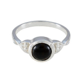 Black Onyx Solitaire Korean Sterling Silver Black Gemstones Dainty Feminine Ring Jewellery