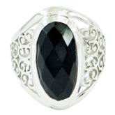 Black Onyx Solitaire Australian 92.5 Silver Black Gems Mid weight Filigree Ring Jewelry