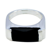 Black Onyx Solitaire Russian 925 Sterling Silver Black Gemstone Essential Abstract Ring Jewelry