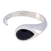 Black Onyx Solitaire French 925 Silver Black Gemstone Featherlight Luxurious Ring Jewellery