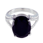 Black Onyx Solitaire French Sterling Silver Black Gemstone Mid weight Graceful Ring Jewellery