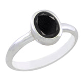 Black Onyx Solitaire American 925 Sterling Silver Black Gemstones Delicate Glamorous Ring Jewelry