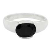 Black Onyx Solitaire French Sterling Silver Black Gemstone Mid weight Fairytale Ring Jewelry