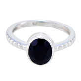 Black Onyx Solitaire Korean 925 Sterling Silver Black Gems Dainty Abstract Ring Jewellery