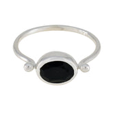 Black Onyx Solitaire Japanese Silver Black Gemstones Dainty Contemporary Ring Jewelry