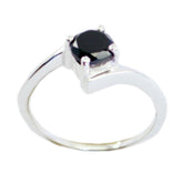Black Onyx Solitaire Korean 925 Sterling Silver Black Gems Dainty Feminine Ring Jewelry
