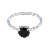 Black Onyx Solitaire Korean 92.5 Silver Black Gems Delicate Twist Ring Jewellery