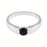 Black Onyx Solitaire German 925 Sterling Silver Black Gemstones Slim Feminine Ring Jewellery