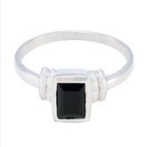 Black Onyx Solitaire Japanese 925 Sterling Silver Black Gems Dainty Modern Ring Jewellery