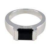 Black Onyx Solitaire Indian Silver Black Gems Classic Romantic Ring Jewellery