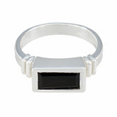 Black Onyx Solitaire German 92.5 Silver Black Gemstones Minimal Contemporary Ring Jewelry