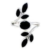 Black Onyx Hepta Russian 92.5 Silver Black Gems Classic Leafy Ring Jewellery