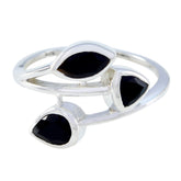 Black Onyx Trilogy German 925 Sterling Silver Black Gemstones Tiny Romantic Ring Jewelry