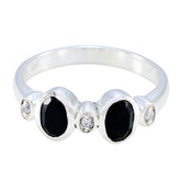 Black Onyx Halo Korean 925 Sterling Silver Black Gemstone Dainty Artisan Ring Jewellery