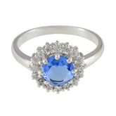 Blue Sapphire CZ Halo African Silver Blue Gems Tiny Boho Ring Jewellery
