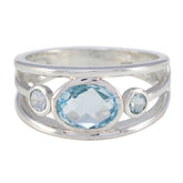 Blue Topaz Trilogy French Sterling Silver Blue Gems Tiny Contemporary Ring Jewellery