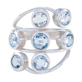Blue Topaz Hepta German 925 Silver Blue Gemstones Mid weight Luxurious Ring Jewellery