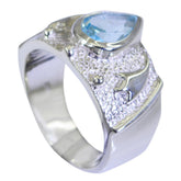 Blue Topaz Solitaire French 925 Silver Blue Gems Edgy Love Ring Jewelry