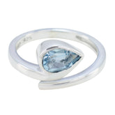 Blue Topaz Solitaire French 925 Sterling Silver Blue Gemstone Slim Fairytale Ring Jewellery