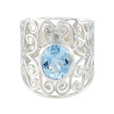 Blue Topaz Solitaire Australian 925 Silver Blue Gemstones Eye catching Filigree Ring Jewelry