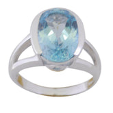 Blue Topaz Solitaire French 925 Sterling Silver Blue Gemstones Mid weight Graceful Ring Jewelry