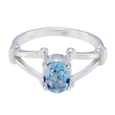 Blue Topaz Solitaire Russian Sterling Silver Blue Gemstones Slim Traditional Ring Jewelry