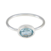 Blue Topaz Solitaire American 925 Silver Blue Gemstone Elegant Graceful Ring Jewelry
