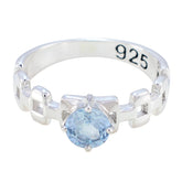 Blue Topaz Solitaire French 92.5 Silver Blue Gemstones Slim Trendy Ring Jewellery
